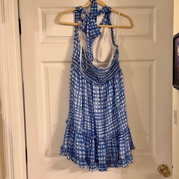 Lilly Pulitzer CAILEE HALTER DRESS Bennet Blue Feelin Beachy White Ruffle M - Picture 4 of 7
